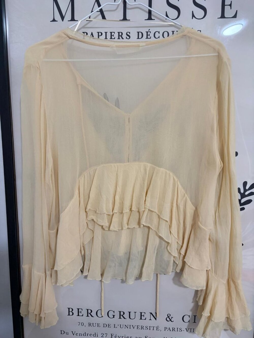 Zara Light Beige Ruffle Tie-Neck Blouse - Picture 7 of 8
